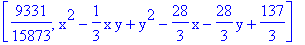 [9331/15873, x^2-1/3*x*y+y^2-28/3*x-28/3*y+137/3]
